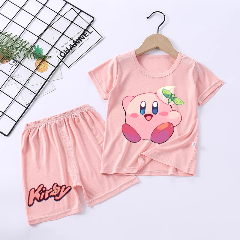 New Kirbys Girl Sleepwear Kawaii Cartoon Pyjamas Set Children Cute Home Wear Short Sleeves Shorts Baby Pajamas Summer Clothes - view 3