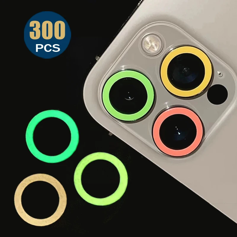 300PCS Fluorescent Camera Lens For iPhone 16 15 14 13 12 11 Pro Max Plus Mini 3D Luminous Glass Screen Protector Decoration