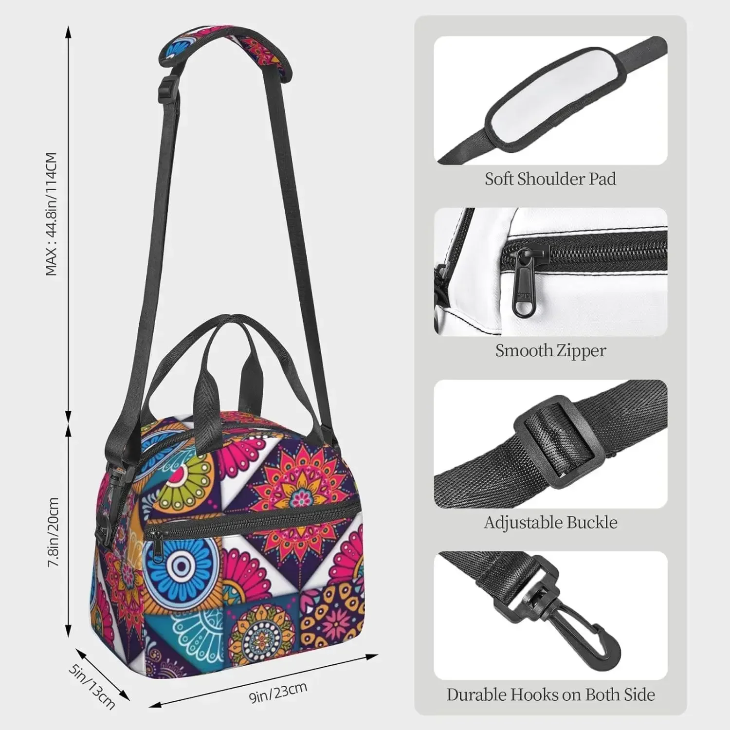 Indian Checked Pattern Printed Lunch Bag for Women Men Reusable Portable Lunch Box Cooler Bag