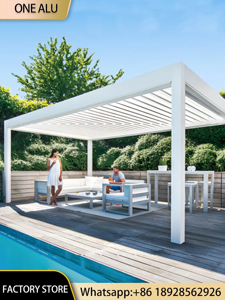Waterproof Bioclimatic Aluminum Pergola with Motorized Louver Roof for Patio Garden