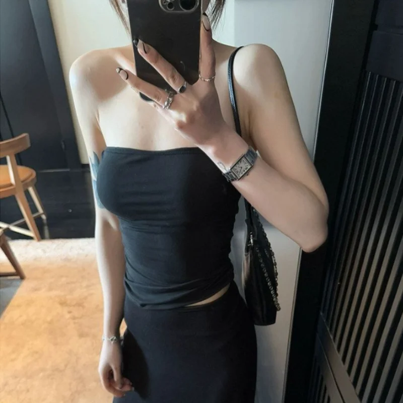 2026 New Chestnut Color Strapless Vest Women's Inner Wear Base Layer Wrap Chest Outdoor Short Top Polyester Fiber Folded