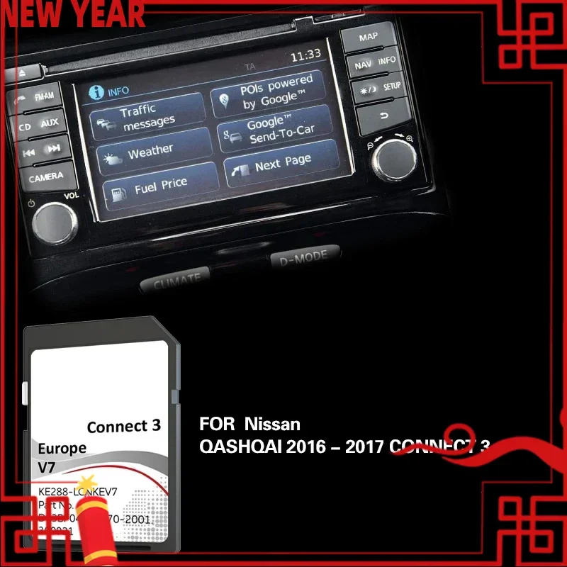 

For Nissan QASHQAI 2016 2017 Connect3 V7 Poland Europe Map Naving Sat Nav 16GB Version SD Card