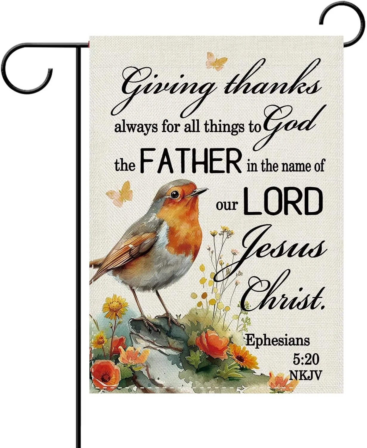 Dyrenson Christian Bible Verse Robin Garden Flag, Religious Ephesians 5:20 Giving Thanks to God Faith Lord Jesus Yard Outdoo kkz