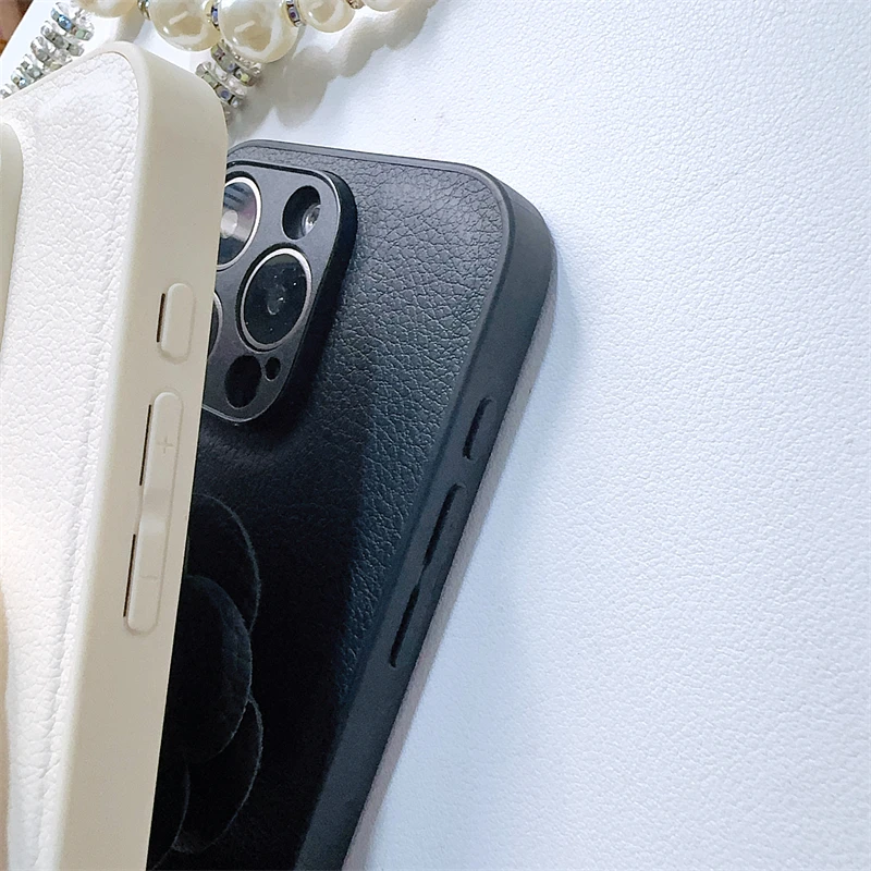 Luxury fashion stereoscopic camellia PU leather Case for iPhone 16 15 14 Phone Cover 13 12 11 Pro MAX Hard Shockproof Back Funda