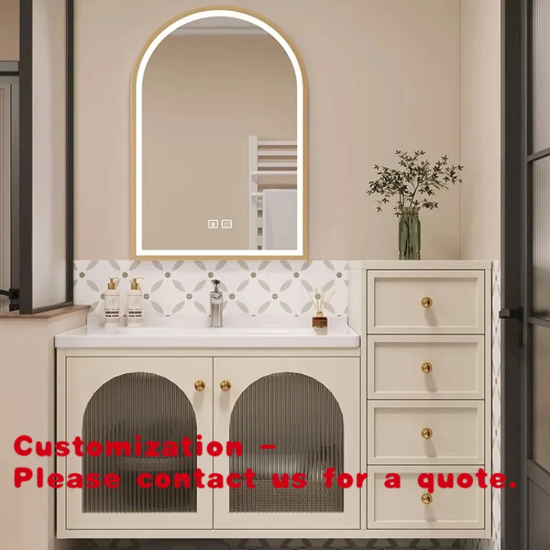 

Customize.Bathroom Cabinet French Sink Bathroom with Mirror Wash Basin Artificial Stone Integrated Basin Hotel