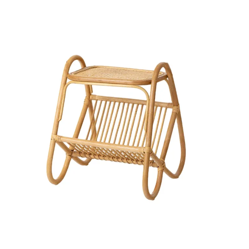 Nordic rattan rack, wabi-sabi wind coffee table medieval small side table magazine rack