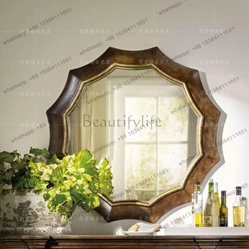 PG American old decorative mirror porch dining side round wall wall wall special-shaped bathroom bathroom makeup mirror
