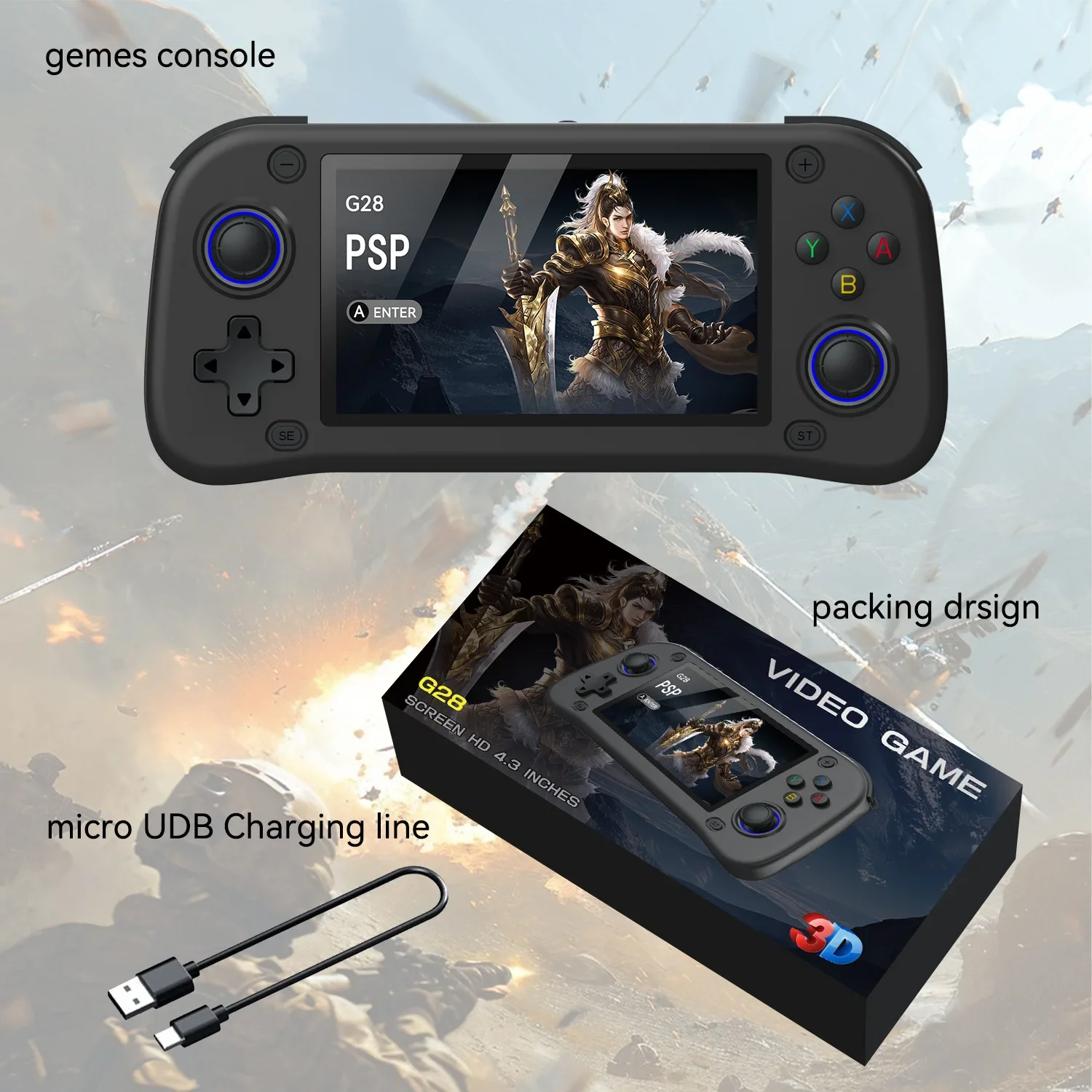 

Портативные игровые плееры G28 Ретро-видеоплеер Геймпад 4,3-дюймовый HD IPS-экран 64G 15000+ 128G 30000+ Карманная игровая консоль