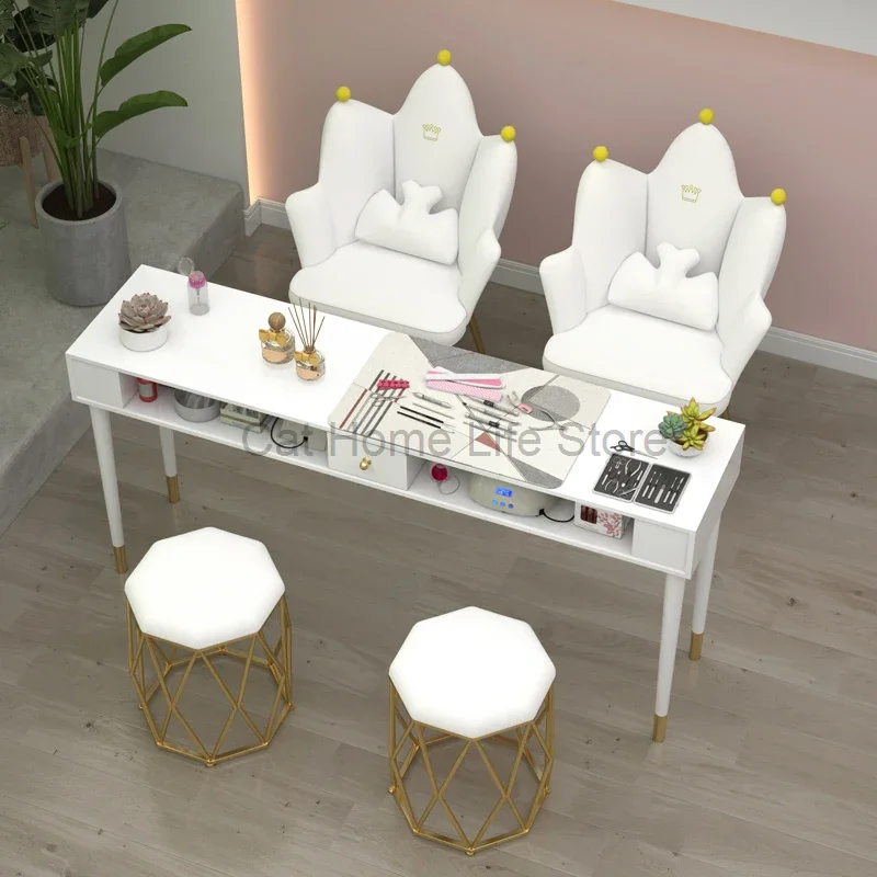 

Cream Style Japanese Manicure Table Glass Tabletop Modern Dressing Nail Tables Storage Reception Salon Furniture Nail Desk LLMT