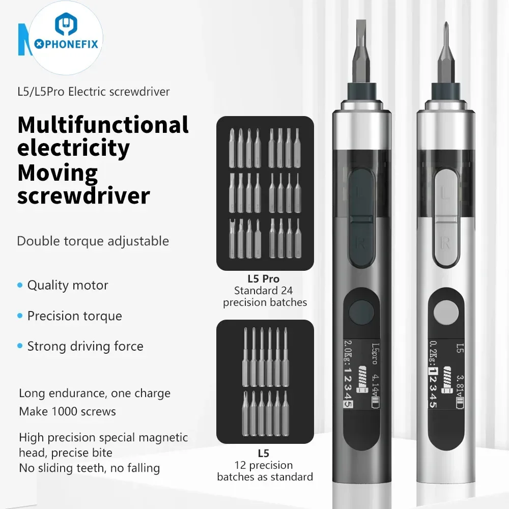 

MaAnt L5/L5 Pro Precision Electric Screwdriver Set Intelligent Five Gears Type-C Chargeable Cordless Screwdriver12/24pcs Bit Kit