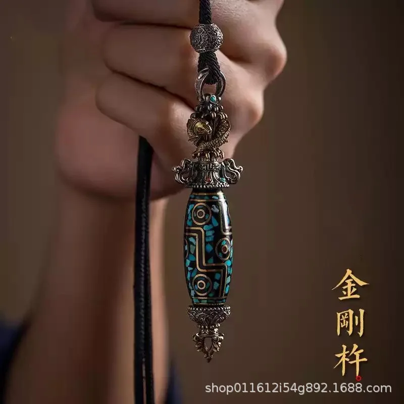 

Tibetan Koi Nine-eye Bead Diamond Pendle Pendant Six-character Proverbs Descend The Devil Pestle Retro Pendant Silver Plated Ins