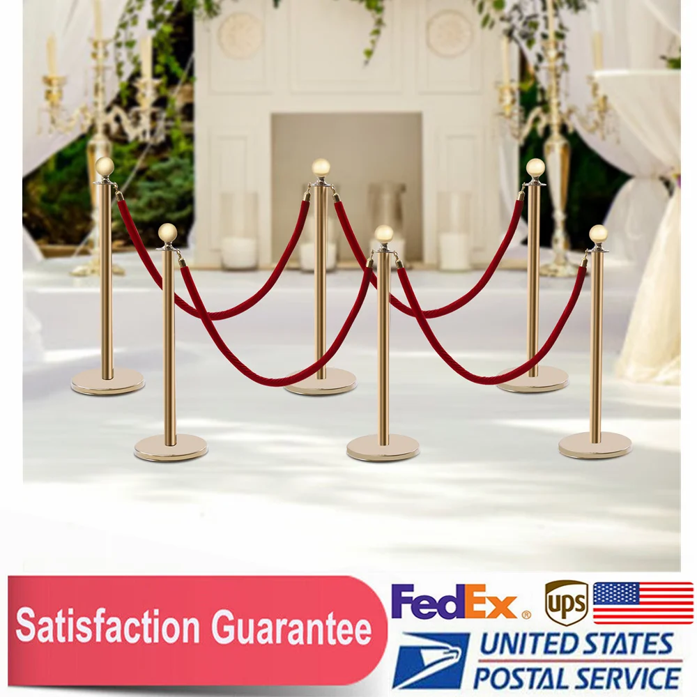 Crowd Control Stanchion Stanchion Set, Stanchion Set with 5 ft/1.5 m Red Velvet Rope Crowd Control Barrier Metal Base