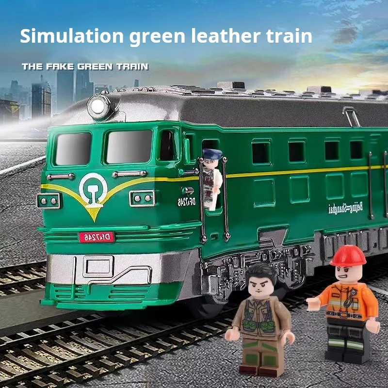 ของเล่นรถไฟย้อนยุคสีเขียวเปิดประตูได้ มีเสียงและแสง สำหรับเด็กผู้ชาย ของเล่นจำลองรถเคลื่อนที่ได้ ทำจากพลาสติก เหมาะสำหรับเป็นของขวัญ