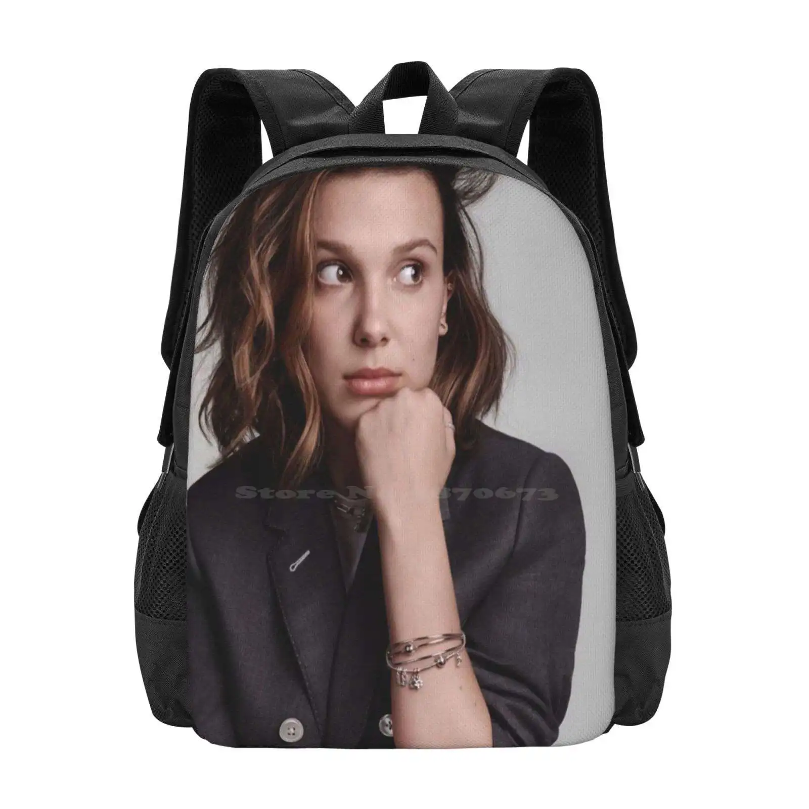 Millie Bobby Brown Fashion Pattern Design Travel Laptop School Backpack Bag Millie Bobby Brown Phone Wallet Millie Bobby Brown