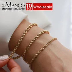 eManco 10PCS 2/3/4/5MM Twisted Rope Chian Bracelet for Woman Hip Hop Punk Gold Color Stainless Steel Fashion Jewelry Wholesale