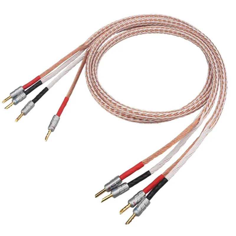 

Pair HiFi Bi-wire Speaker Cable Banana Plug Oxygen Free Copper 12TC Audio Amplifier Horn Cable