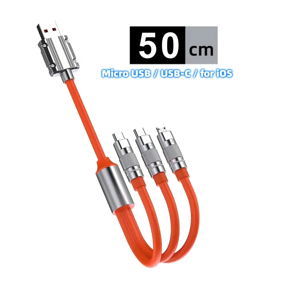 3 in 1 Short USB Multi Charging Cable, 50cm Charger Cord for IP/Type C/Micro USB Port for Cell Phones/Samsung/Android/More