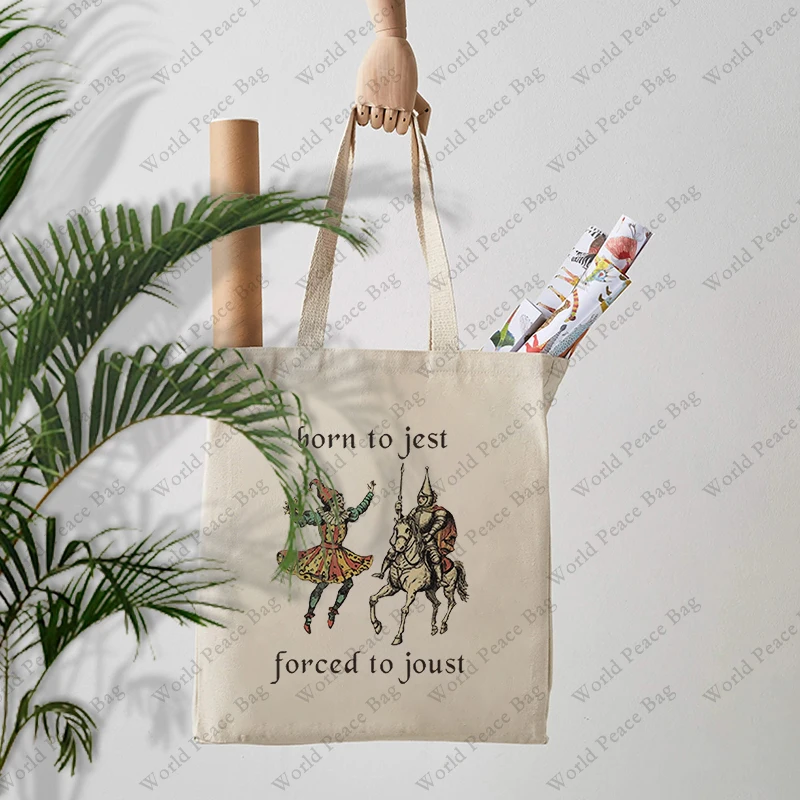 1 pc Born to Jest Forced to Joust pattern Tote Bag Canvas Shoulder Bag For Travel Daily Commute Women\'s Reusable Shopping Bag