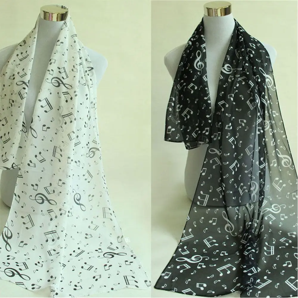 New Arrival Treble Clef Printed Sheet Ladies Gift Accessory Shawl Chiffon Silk Scarf Muffler Music Note Printed Scarf