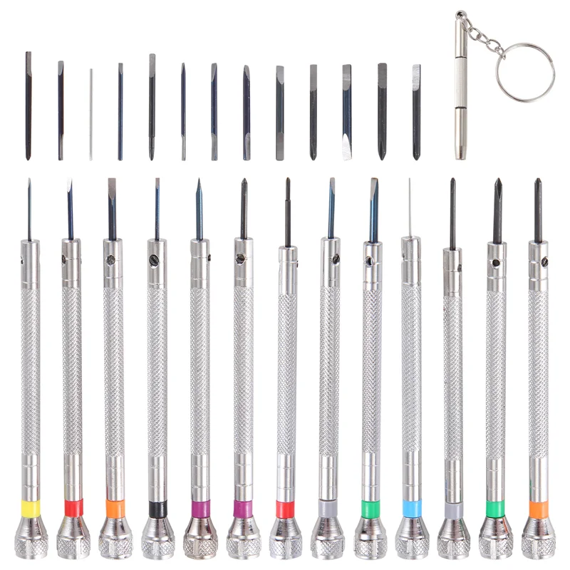 13 peças mini chave de fenda de relógio de precisão joalheiro conjunto de chave de fenda de relógio 0.6-2.0mm com 13 lâminas de substituição extras-ABQU