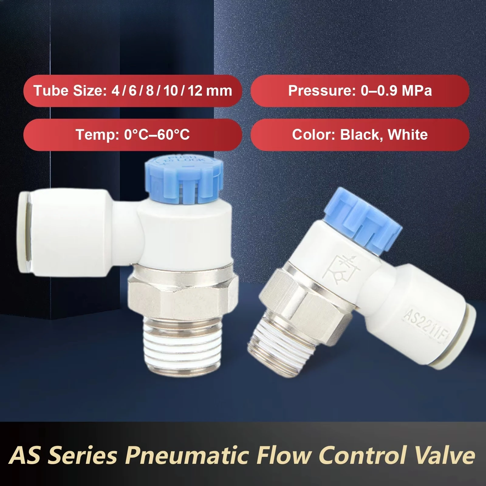 10PCS AS1211F‑M5/01/02/03/04 Inlet Throttle Speed Control Valve | Pneumatic Inlet Flow Regulator for 4‑16 mm PU Tube Fitting