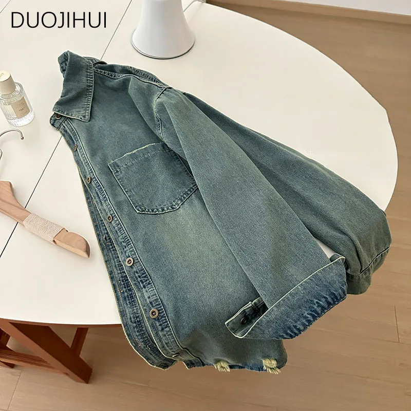 DUOJIHUI Spring Classic Washed Vintage Women Denim Coat New Basic Single Breasted Fashion Loose Simple Casual Female Denim Coat