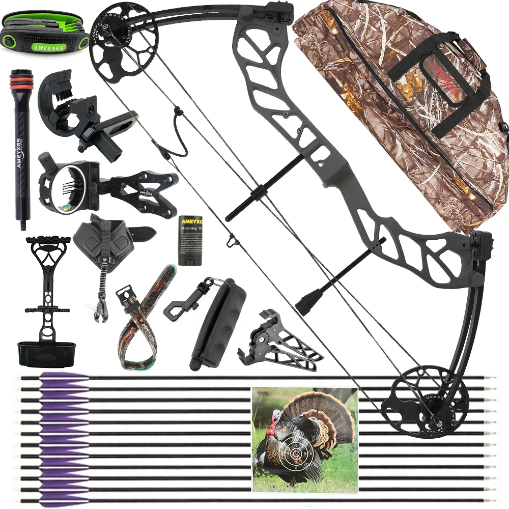 

Archery 19-70 Lbs Pulley Bow 320FPS Compound Bow Carbon Arrows Sight Release Right Hand Hunting Outdoor Shooting Target Practice
