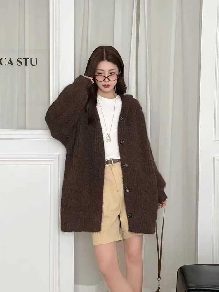 المرأة سترة البلوزات معاطف مقنعين منتصف طول معطف جاكيتات لاعبا Y2k الشارع الشهير أنيقة متماسكة عادية فضفاض الخريف الشتاء #6