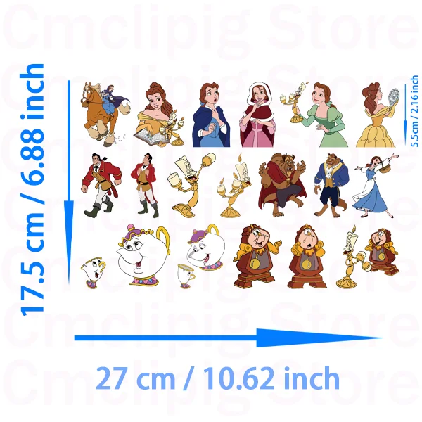 Small size Cartoon Beauty and the Beast Clothing thermoadhesive patches DIY Sewing for children vinyl stickers iron on transfer