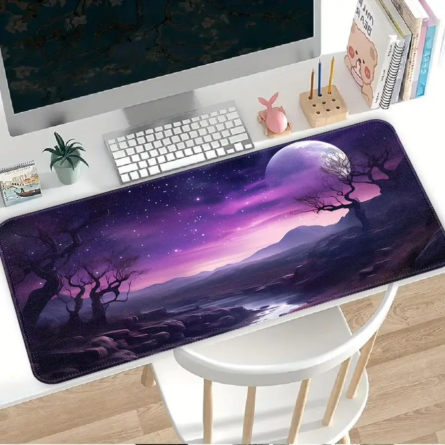 Mouse Pad Game Console Pad Keyboard Mouse Pad office Pad Desk accessories Computer Laptop Pad overlock Romantic Purple Tree