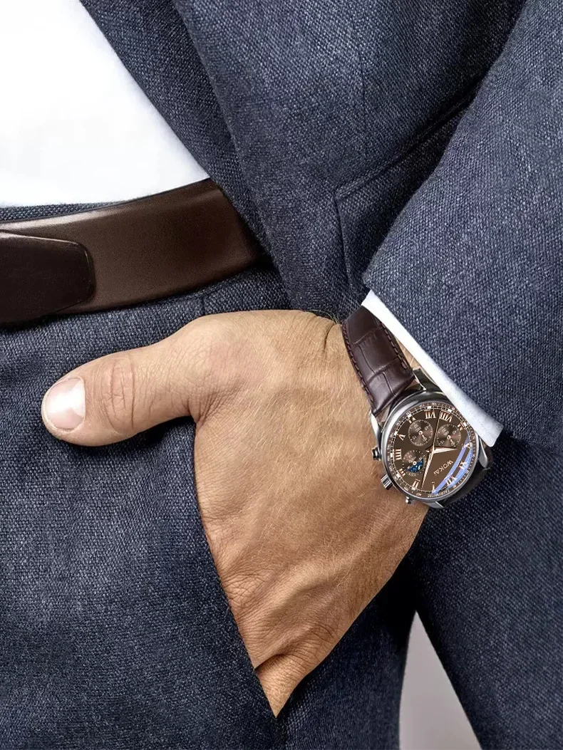 Orologio di marca di lusso Orologi al quarzo da uomo Cinturino in pelle Falso orologio da polso da lavoro di moda a tre occhi Dropshipping relogios masculinos