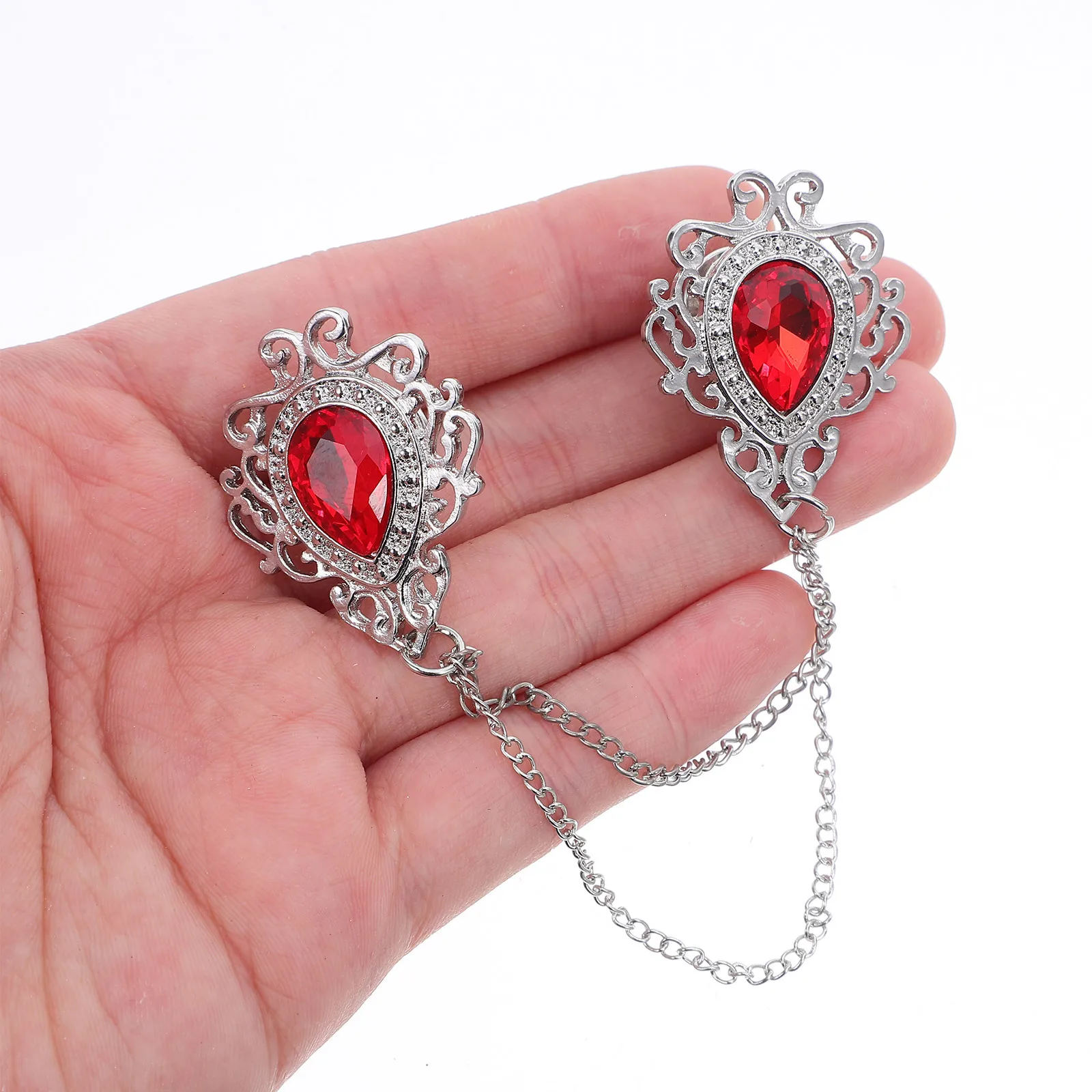 

4Pcs Teardrop Crystal Collar Brooch Vintage Sweater Shawl Chain Clips Dress Shirt Pins Cardigans Jackets Accessories