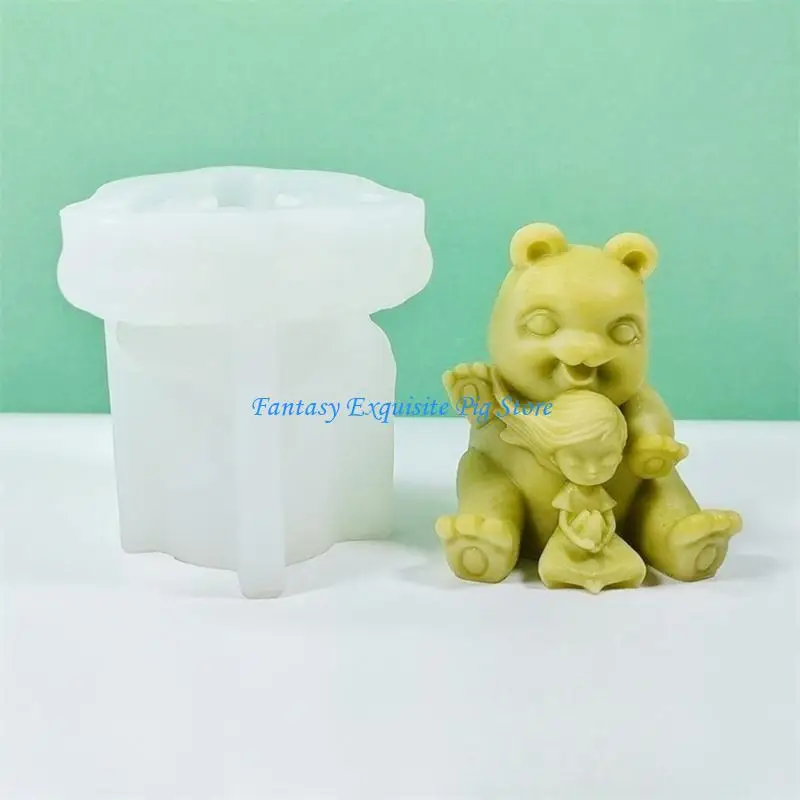 قالب شمع معطر على شكل حيوان وفتاة من السيليكون مصنوع يدويًا على شكل دب معطر #2