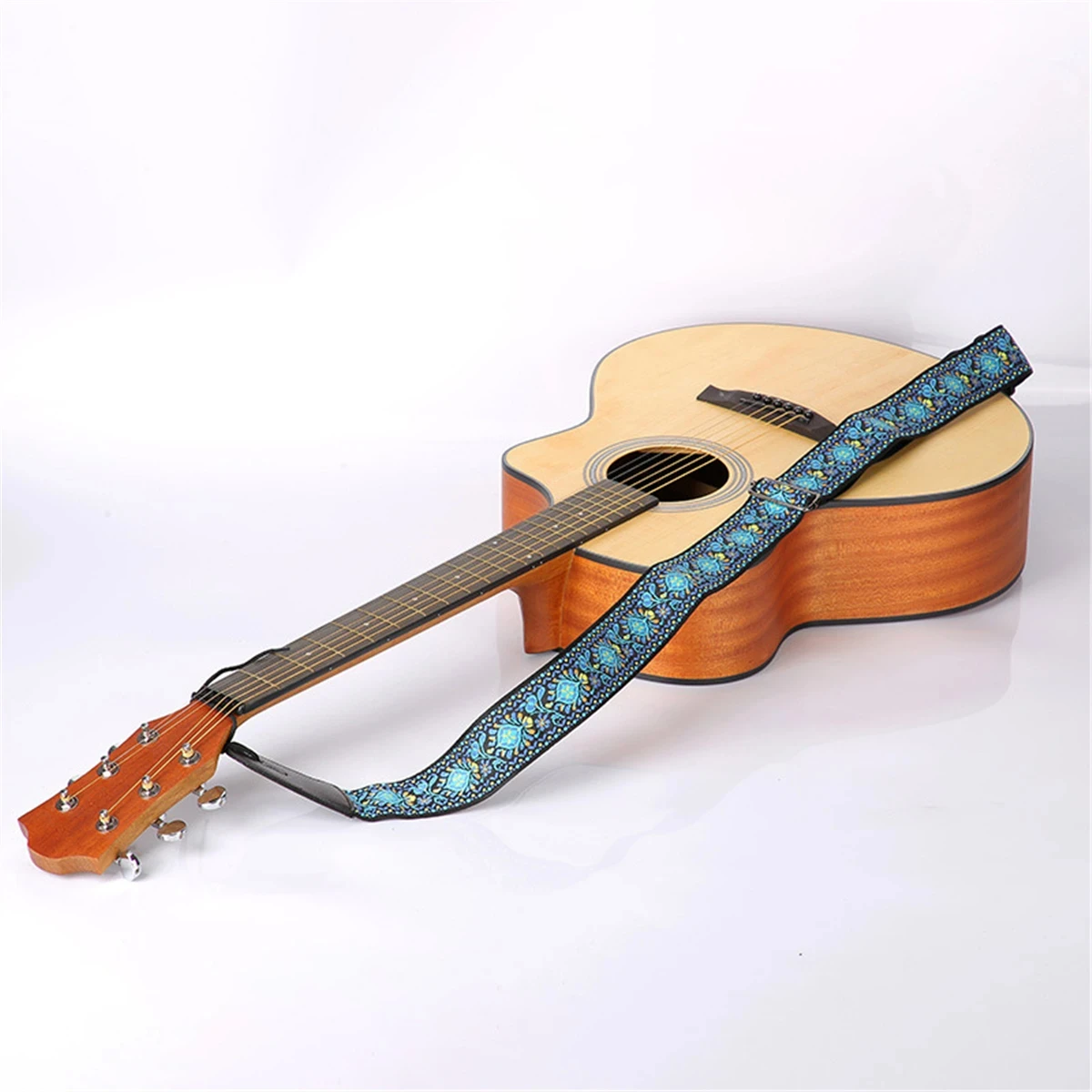 10Pcs Embroidered Print Guitar Strap Vintage Ethnic Style Adjustable Guitars Strap Includes 5 Guitar Picks and 1 Hold