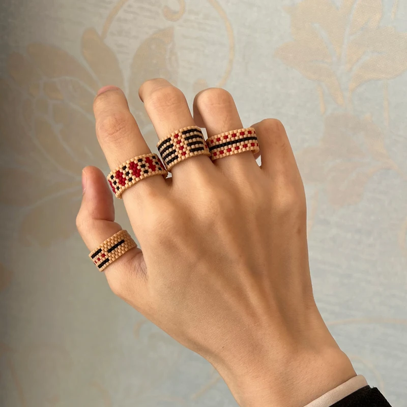 Fairywoo Delica Handmade Beads Rings For Women Geomatric Gothic Ring Jewelry Luxury Accessories