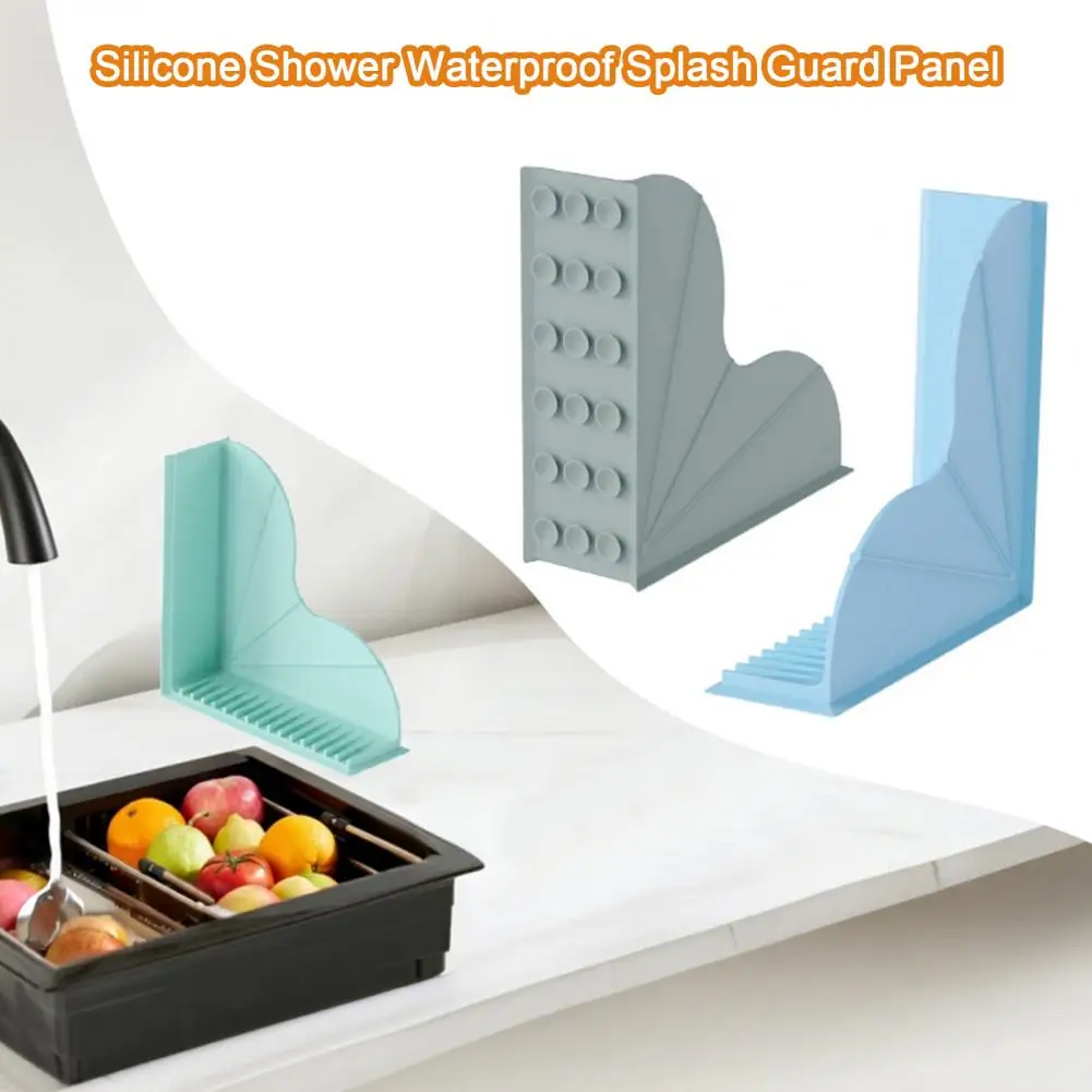 Shower Tub Splash Guard 2pcs Silicone Shower Splash Guards with Suction Cups Waterproof Kitchen Sink Bathtub Corner Water