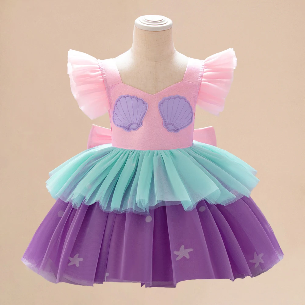 Baby Girls Mermaid Cosplay Dress Girl Birthday Party Dresses Toddler Pink Fashion Cake Gown Kids Holiday Clothes Children Wear