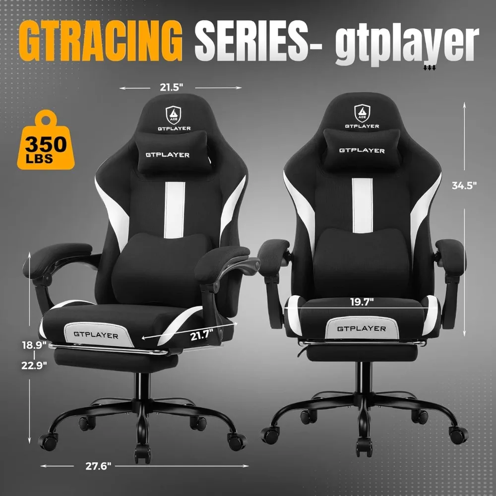 GTRACING Gaming Chair with Foot Rest & Pocket Spring Cushion, Breathable Fabric for Home Office Desk, Ergonomic High Back Comput