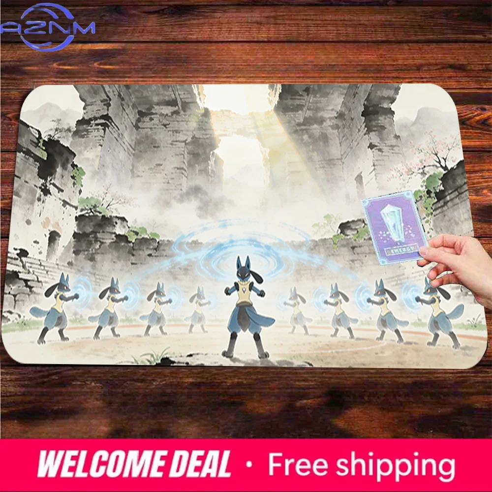 Lucario TCG Playmat with Non-Slip Rubber Base for Pokemon Card Game