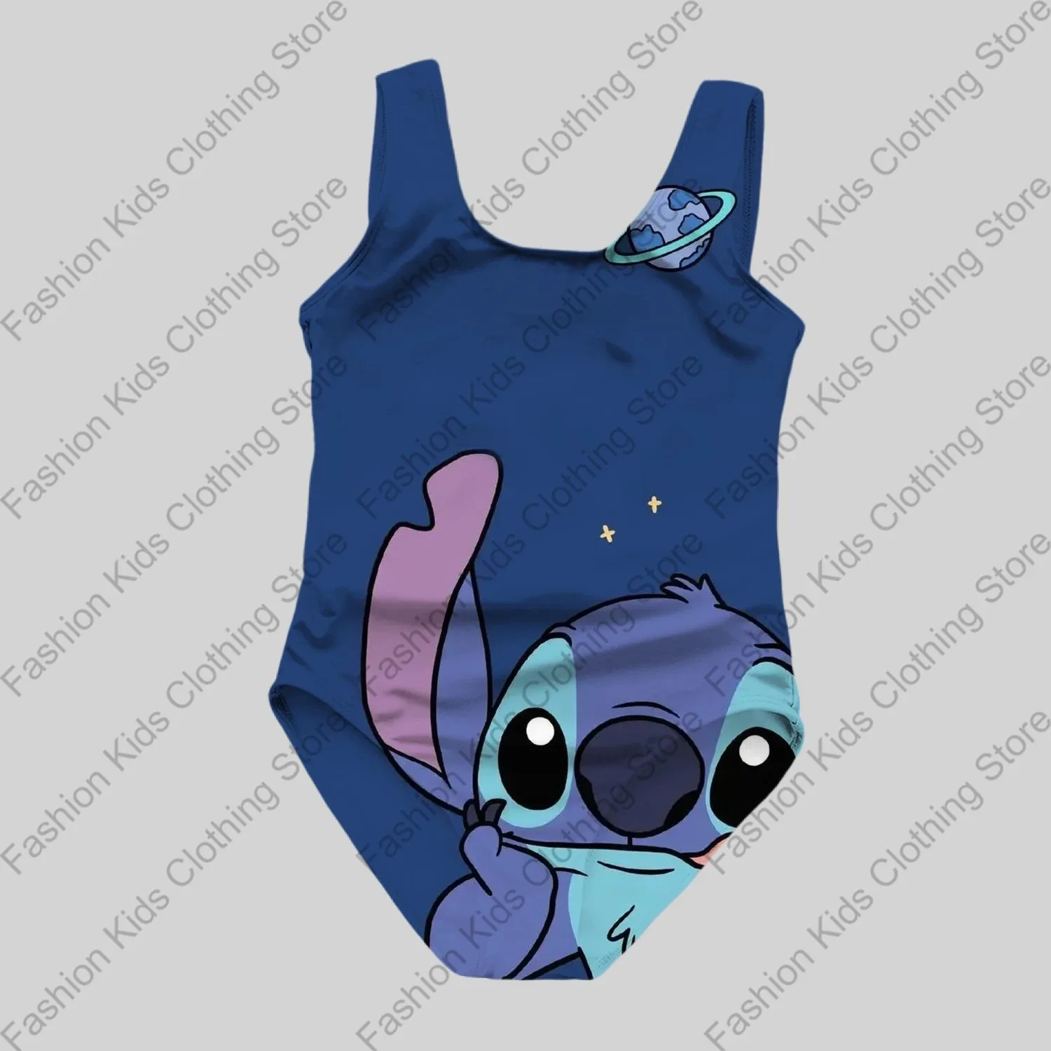 MINISO New Girls Summer Casual One-Piece Swimsuit Fashion Cartoon Cute Stitch 3d Printed Women Swimwear Sleeveless Swim Clothing