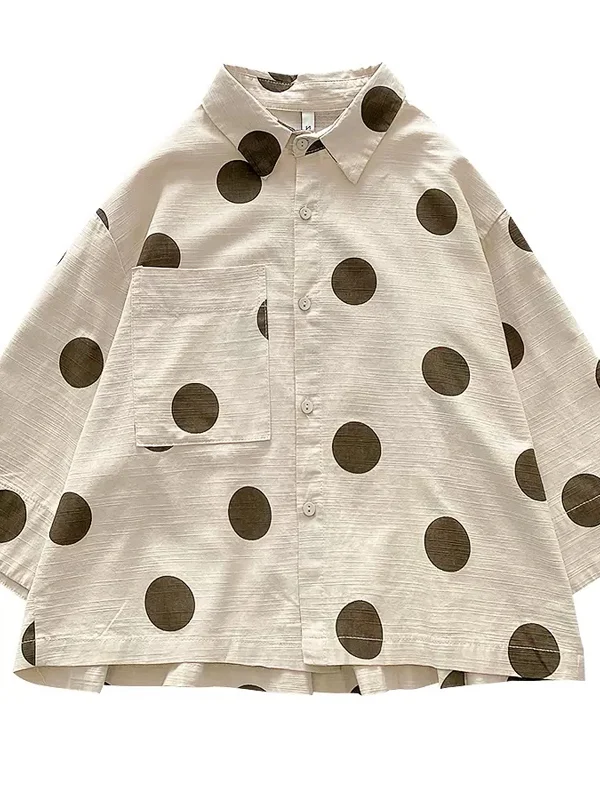 

Свободный хлопковый льняной топ ort Sve irt, женский топ больших размеров, весна-лето, новый корейский японский топ в горошек