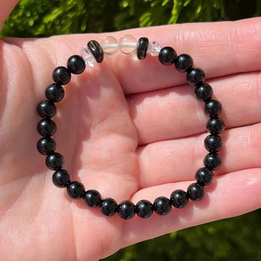 

MG1956 Libyan Desert Glass Herkimer Diamond 6 MM Black Tourmaline Bracelet Spiritual Yoga Mala Crystal Gemstone Jewelry