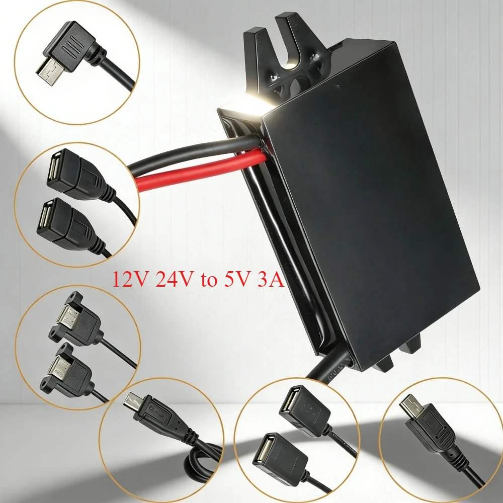 

Преобразователь напряжения DC-DC 12В/24В в 5В 3А 15Вт, модуль пониженного напряжения, адаптер питания с разъемами USB-A (гнездо)/Type-C/двойной USB/открытый проводной коннектор, автомобильный преобразователь питания