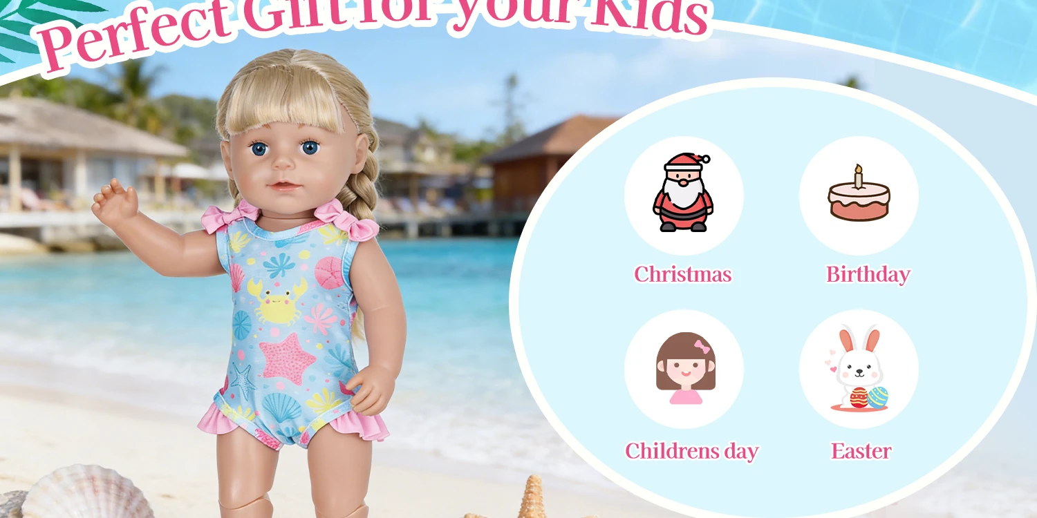 Sommer-Bikini-Puppenkleidung für 16-18 Zoll Babypuppen 2026 Neu 40-45cm Reborn-Puppenkleidung Mädchenspielzeug – Detail 6