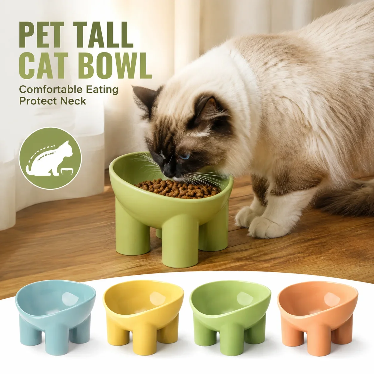 Tilted Elevated Cat Bowl Raised Food Water Feeder Neck Friendly Pet Feeding Dishes for Indoor Cats