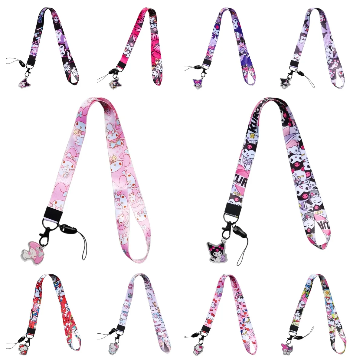 Chaveiro Sanrio Cute Melody com Cordão para Identificação, Pingente de Pescoço de Desenho Animado Hello Kitty, Acessórios para Celular