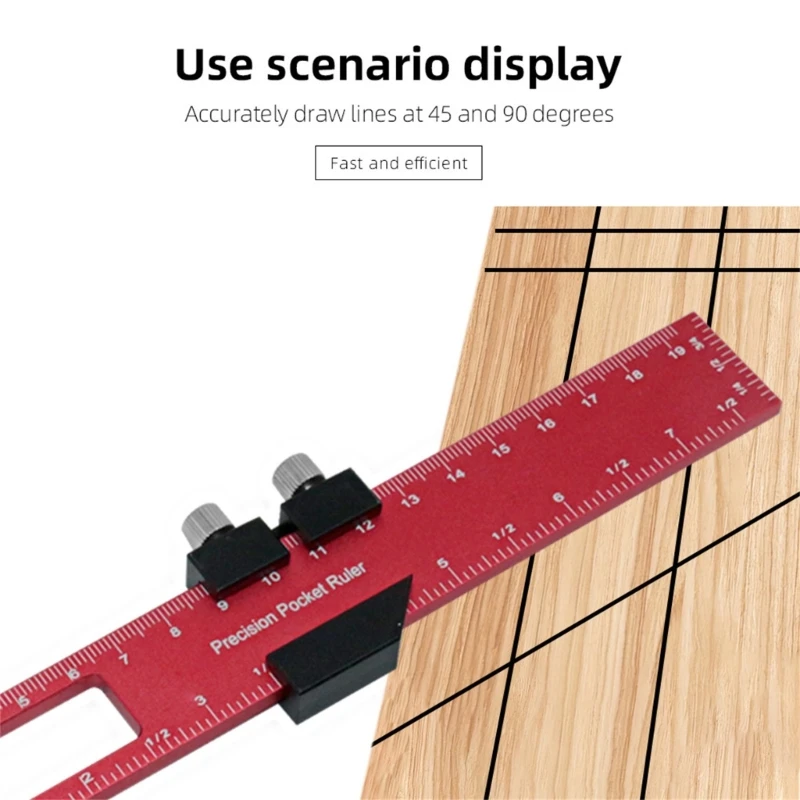 Woodworking Ruler Aluminum Pocket Rule 12/8/6 Inch Metal Slide Stop Marking Ruler Metric Inch Measuring Wood Working