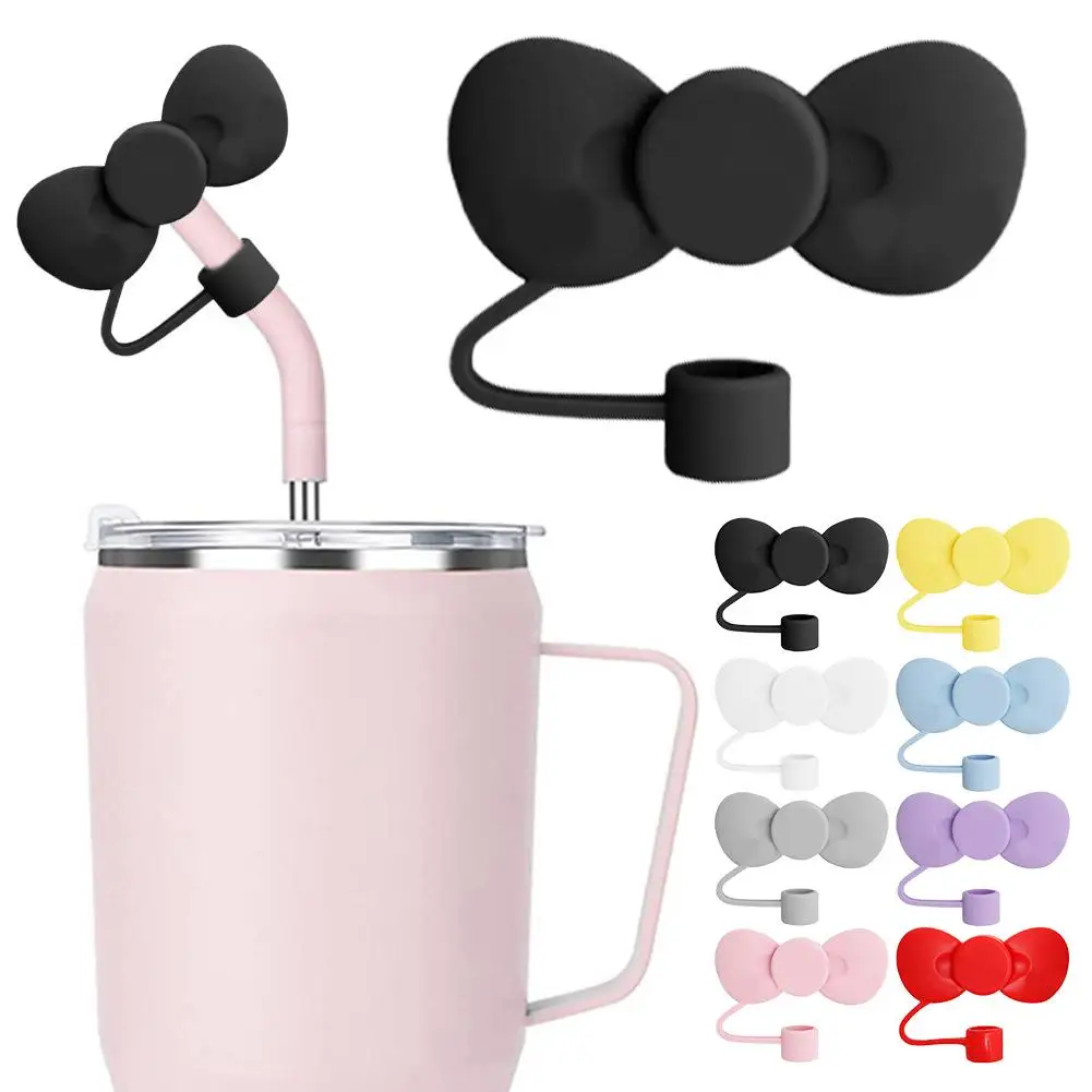 Lovely Bow Straw Covers Cap Toppers Compatible with Stanley 30&40 oz Tumbler Cups Reusable Cute Silicone Straw Tips Lids Protect