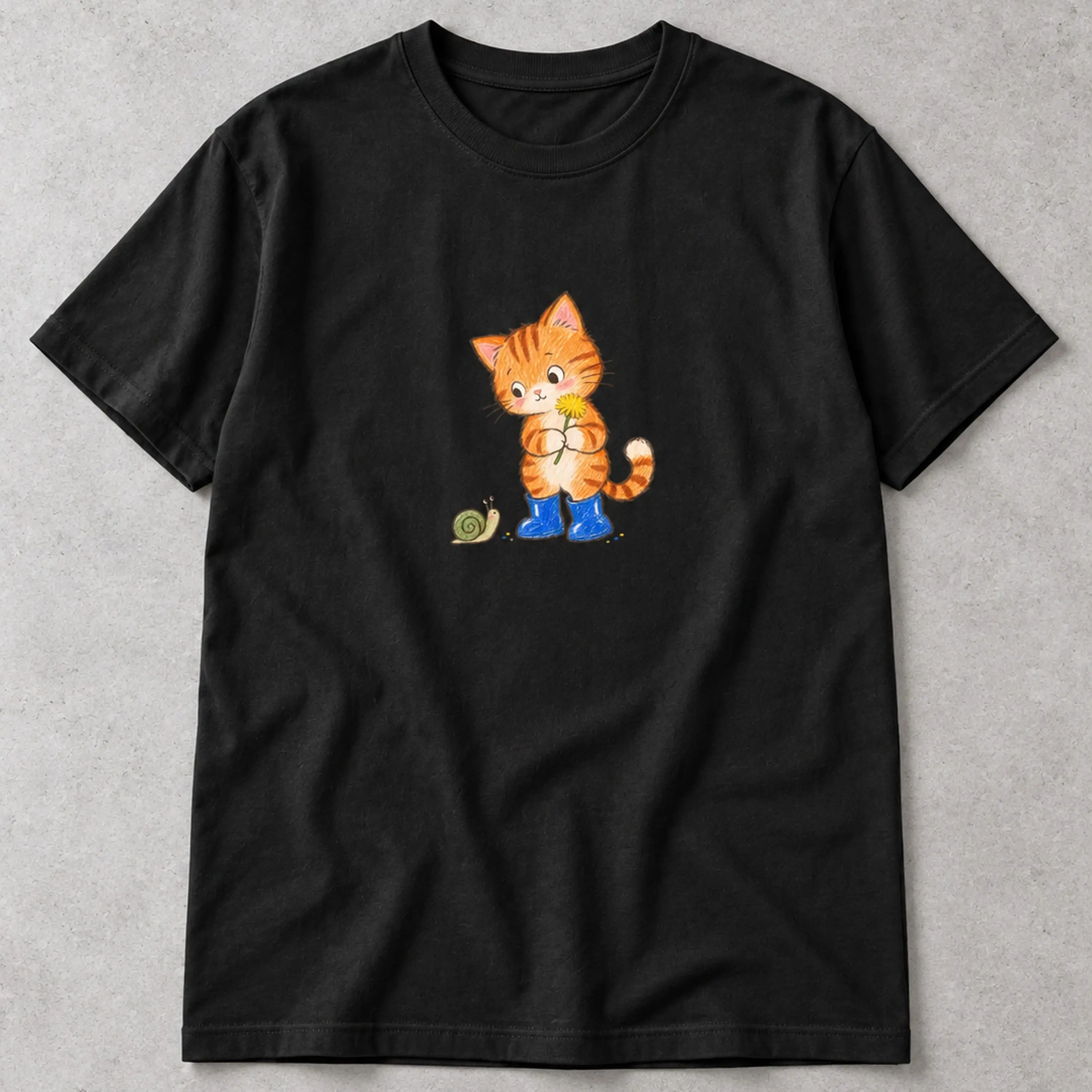 Rain Boot Kitten Crayon Graphic T-Shirt for Cat Lovers