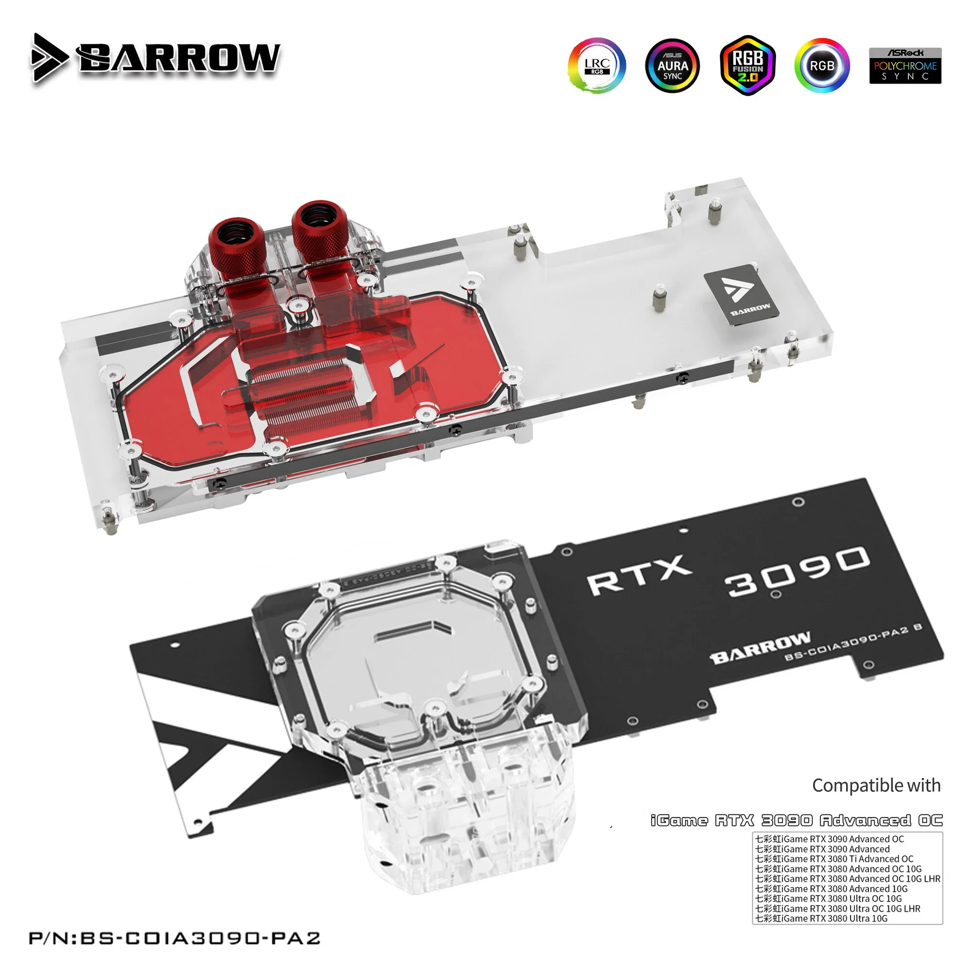 Barrow GPU Water Block Backplane for Colorful RTX 3090 3080 Advanced OC, Full Cover Water cooled Backplate, BS-COIA3090-PA2 B